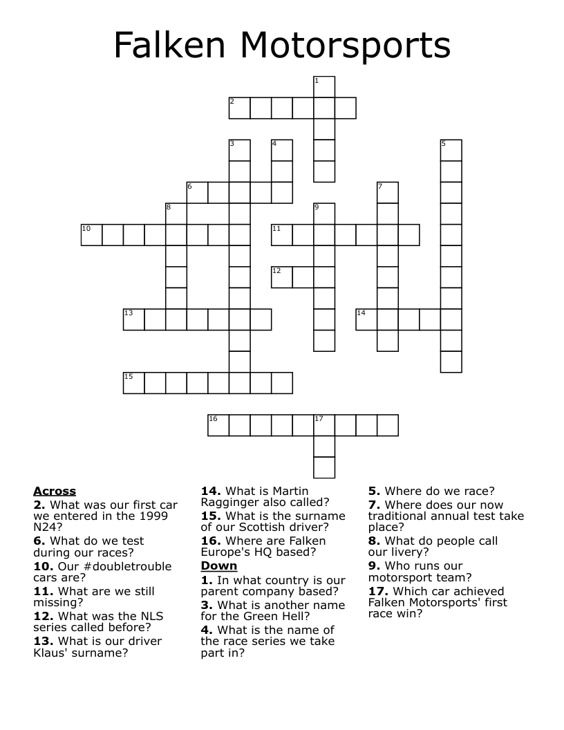 Falken Motorsports Crossword