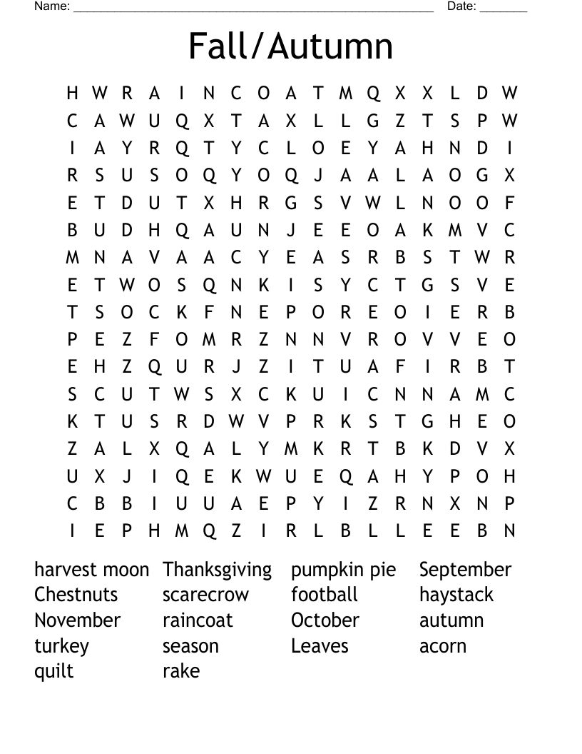 Fall/Autumn Word Search