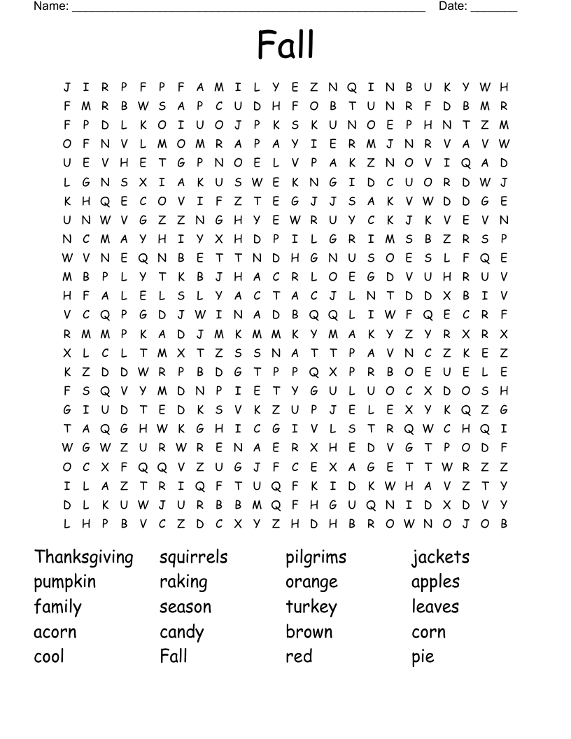 Fall Word Search