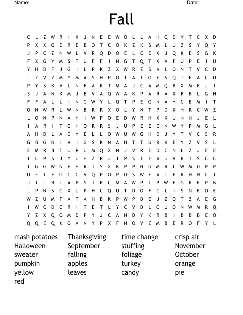 Fall Word Search