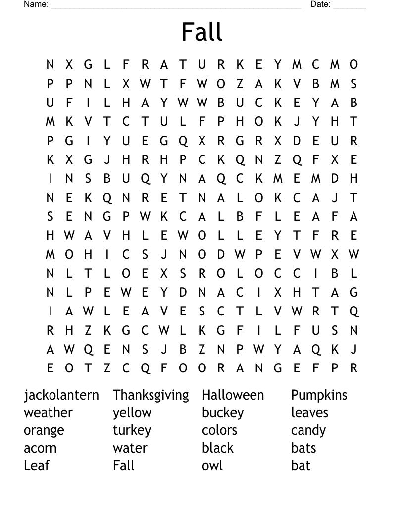 Fall Word Search