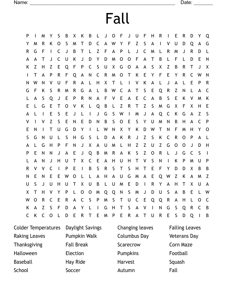 Fall Word Search