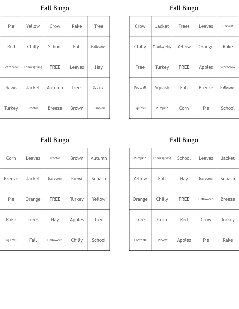 Fall Bingo