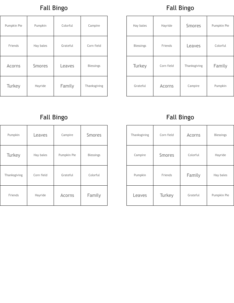 Fall Bingo