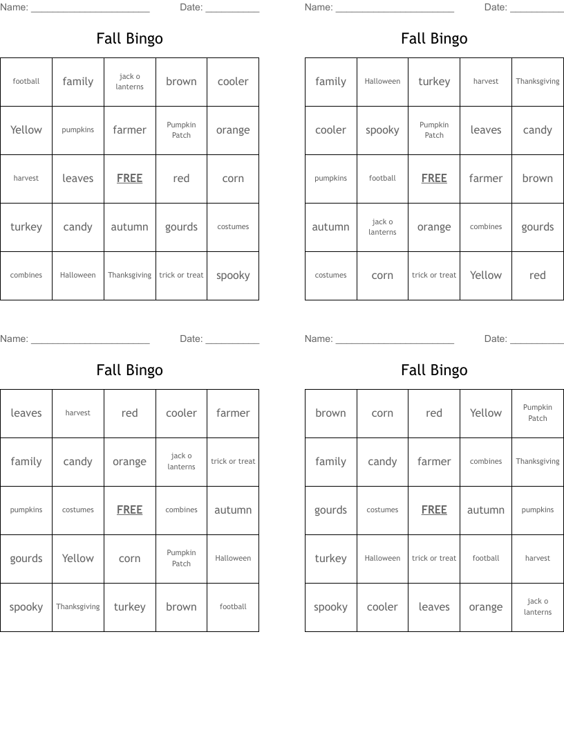 Fall Bingo