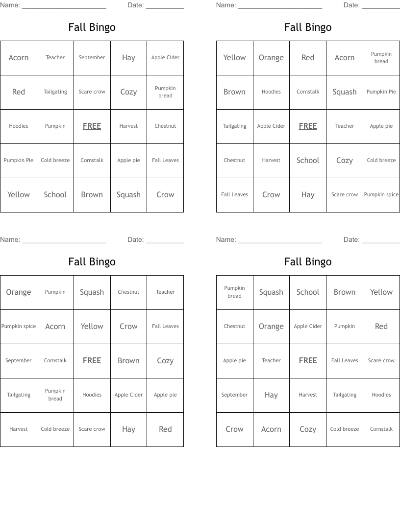 Fall Bingo