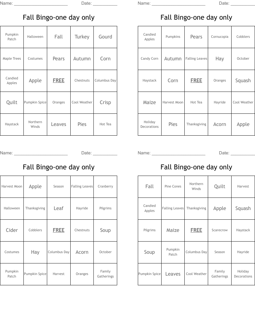 3-Day Fall Bingo