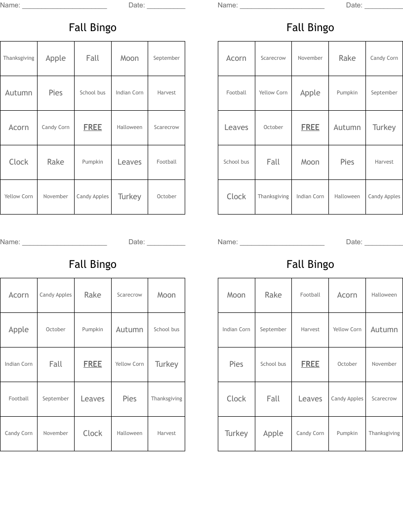 Fall Bingo