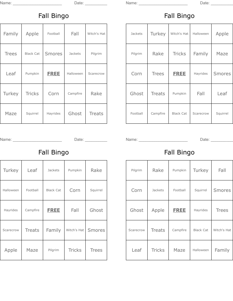 Fall Bingo