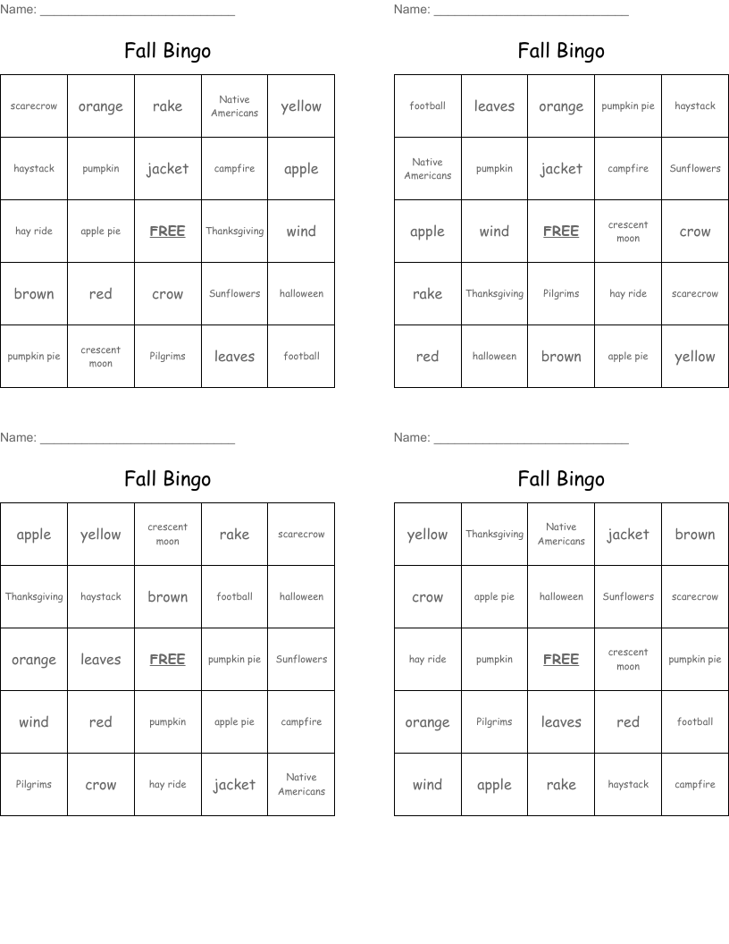 Fall Bingo