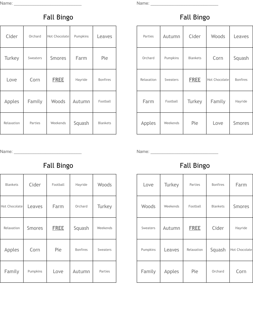 Fall Bingo