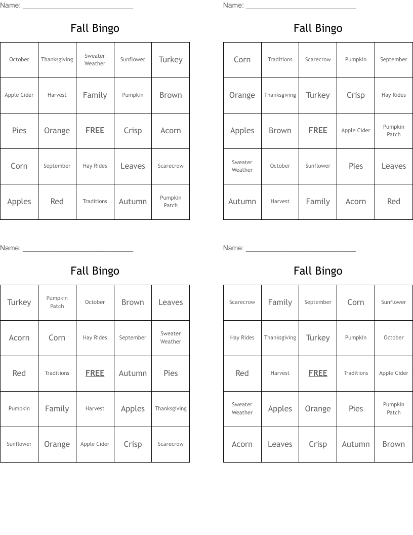 Fall Bingo