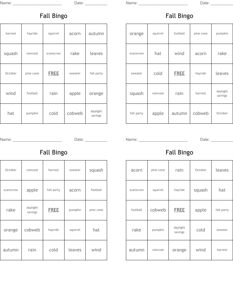 Fall Bingo