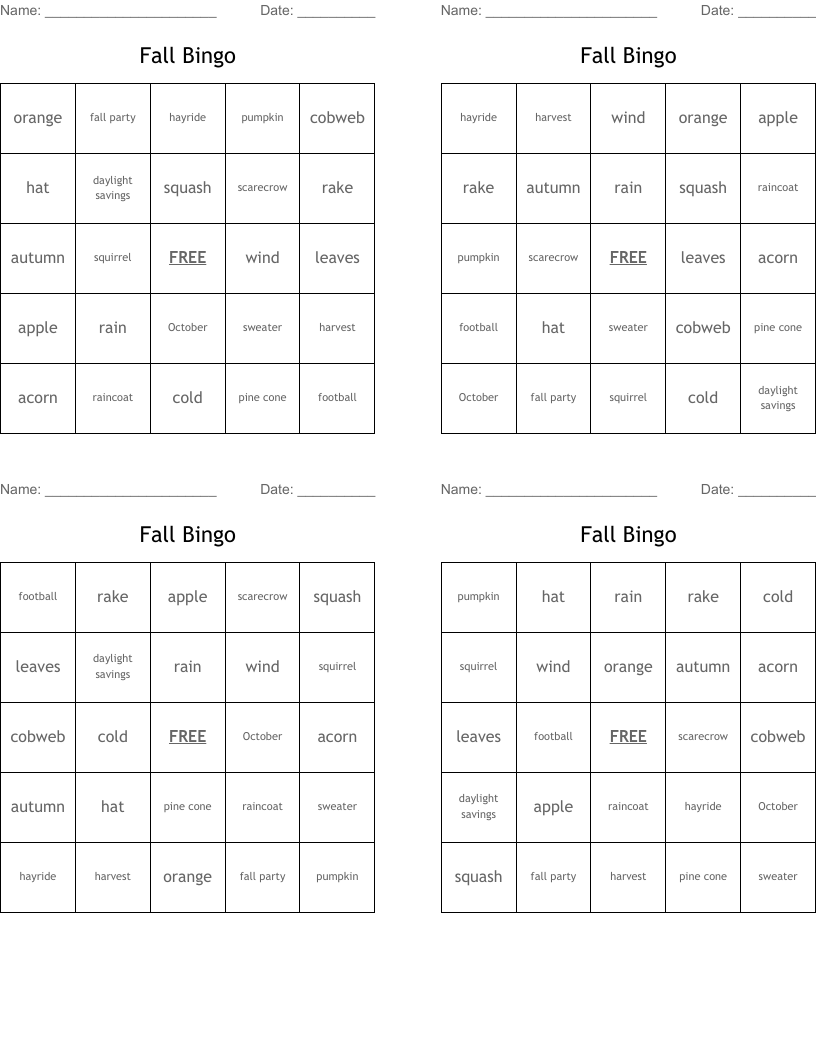 Fall Bingo