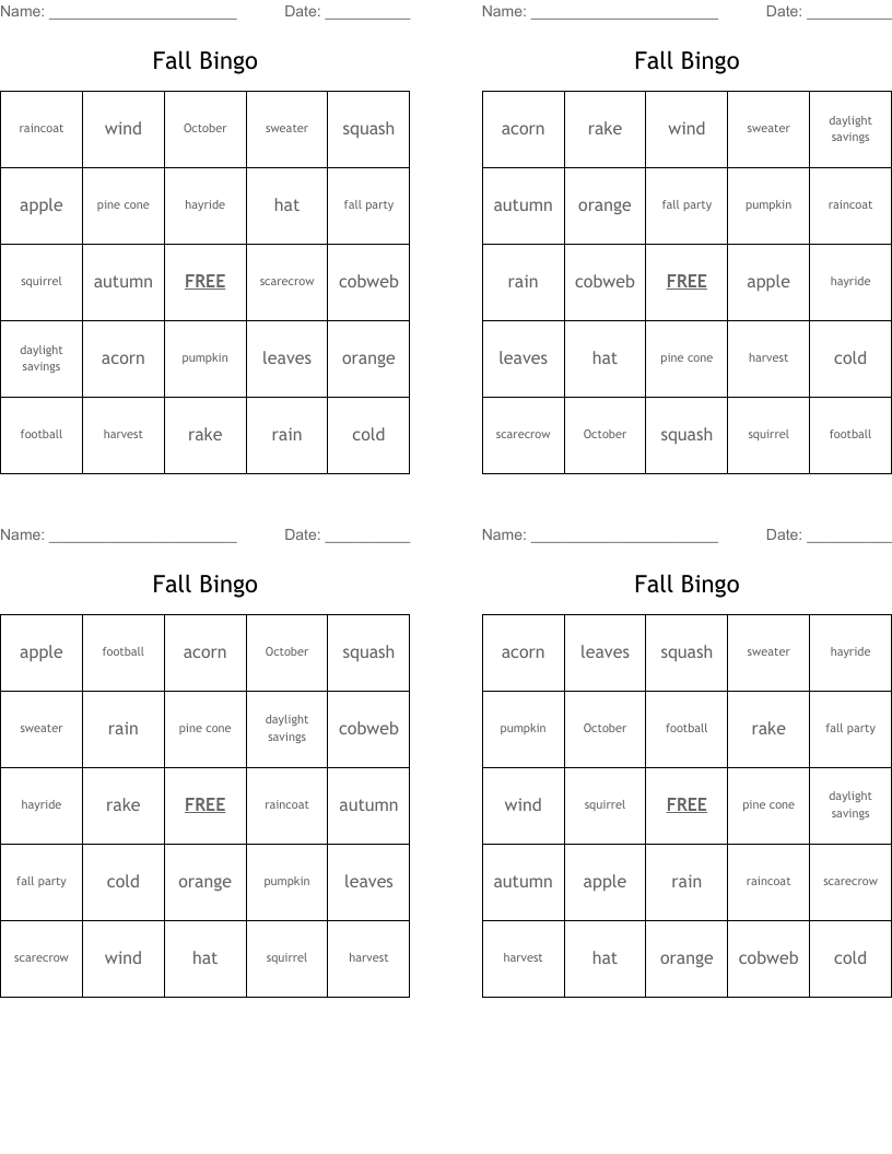Fall Bingo