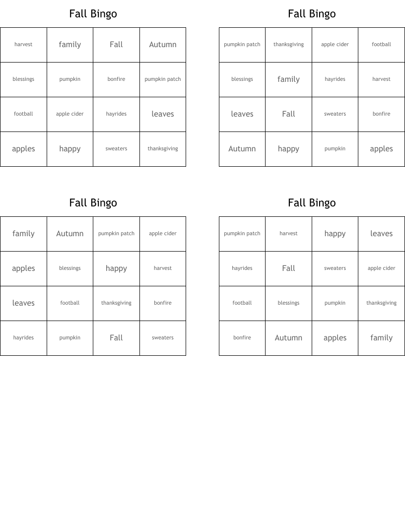 Fall Bingo 