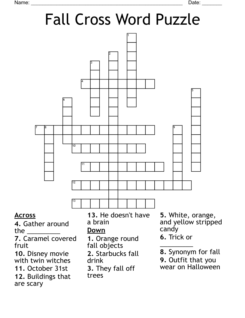 Fall Cross Word Puzzle