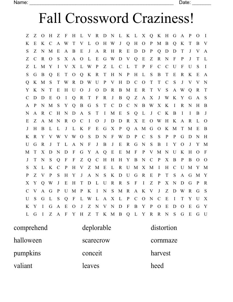 Fall Crossword Craziness! Word Search