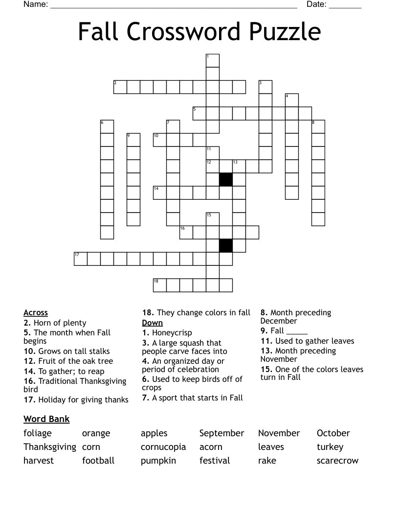 Fall Crossword Puzzle