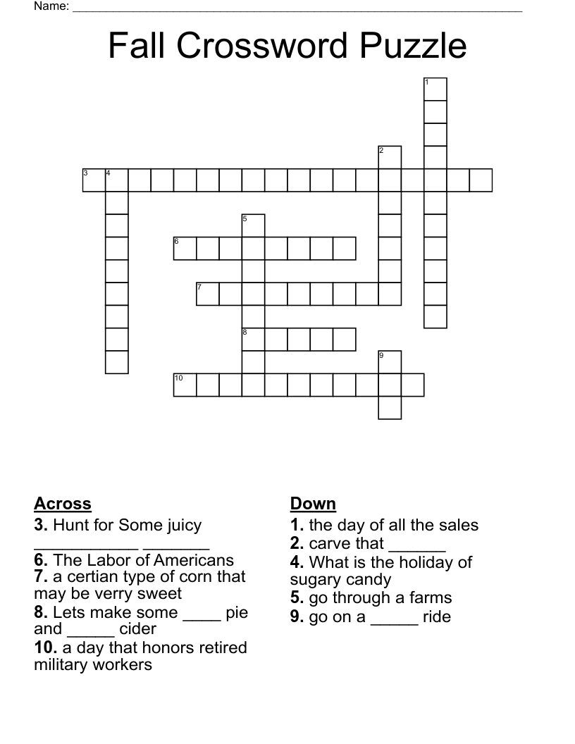 Fall Crossword Puzzle