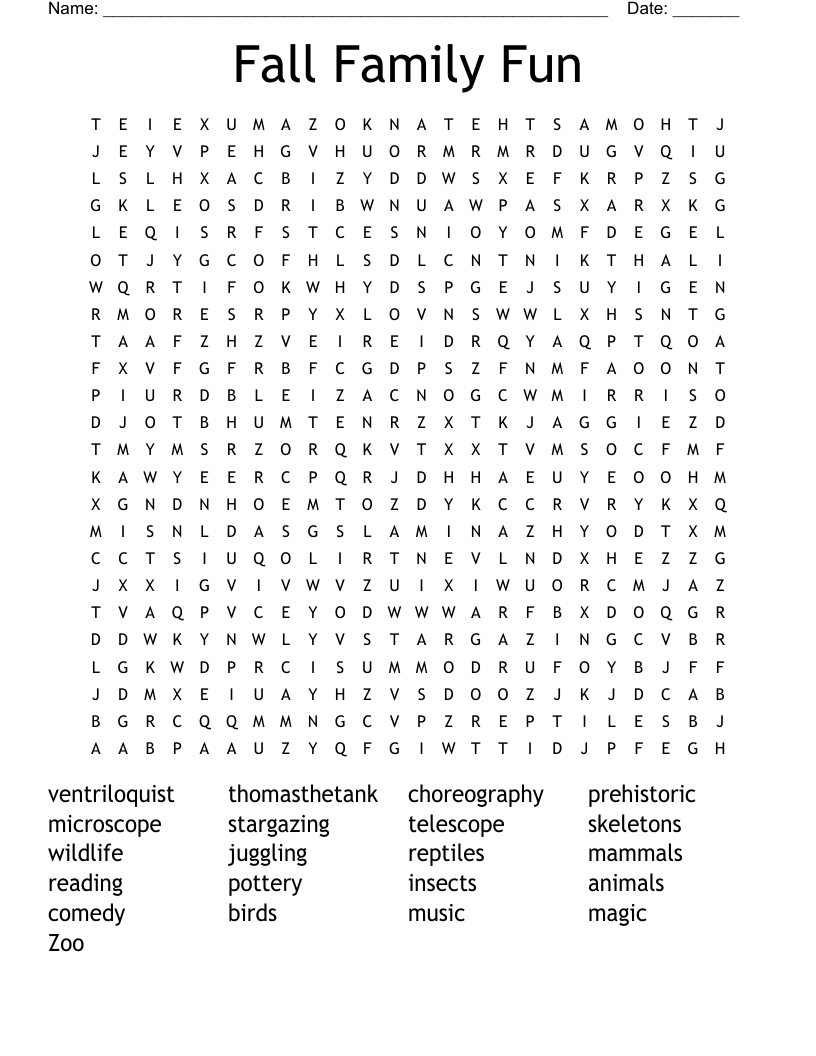 Fall Family Fun Word Search
