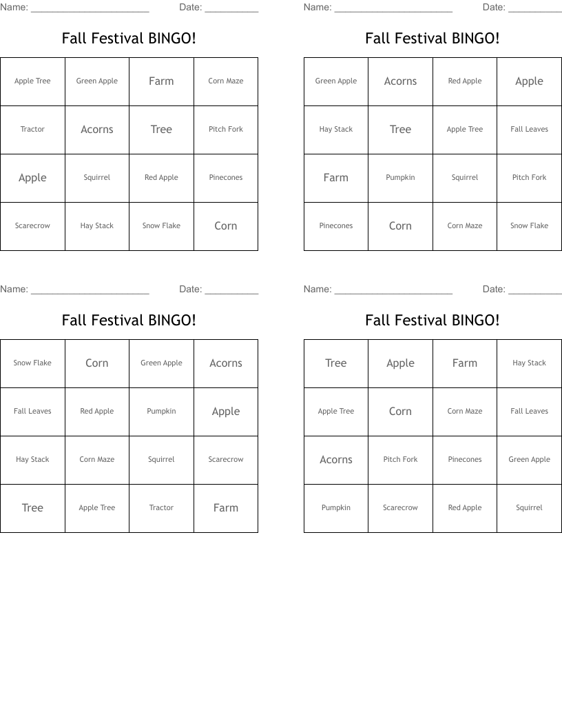 Fall Festival BINGO!
