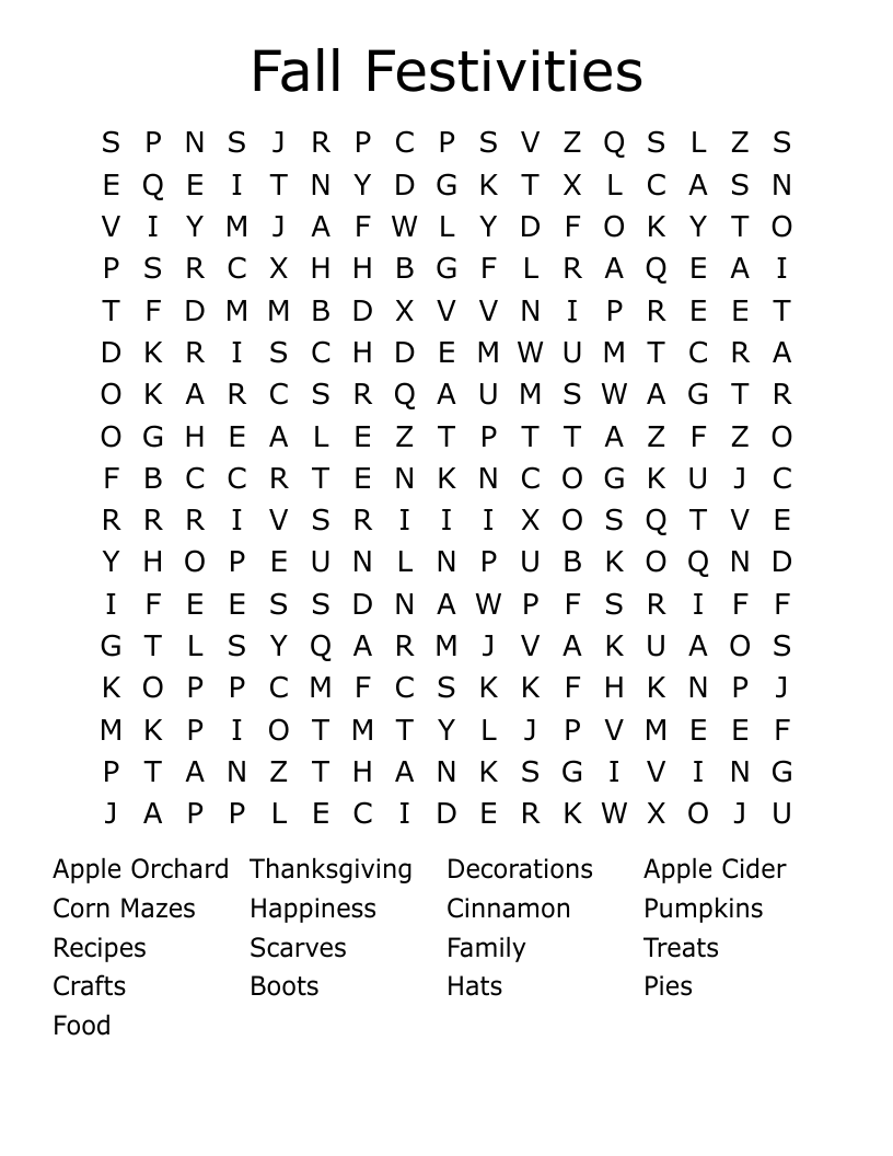 Fall Festivities Word Search