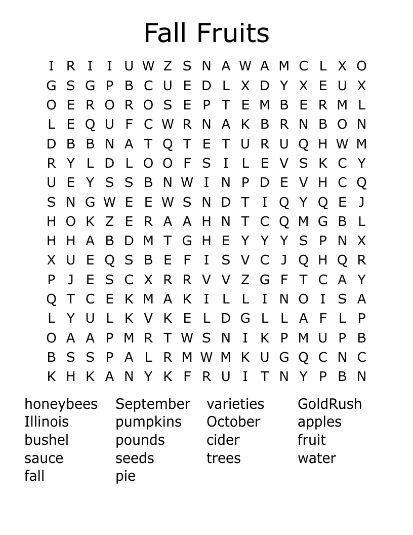 Fall Fruits Word Search