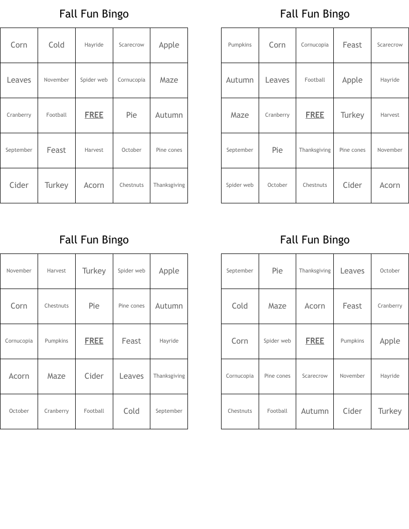 Fall Fun Bingo