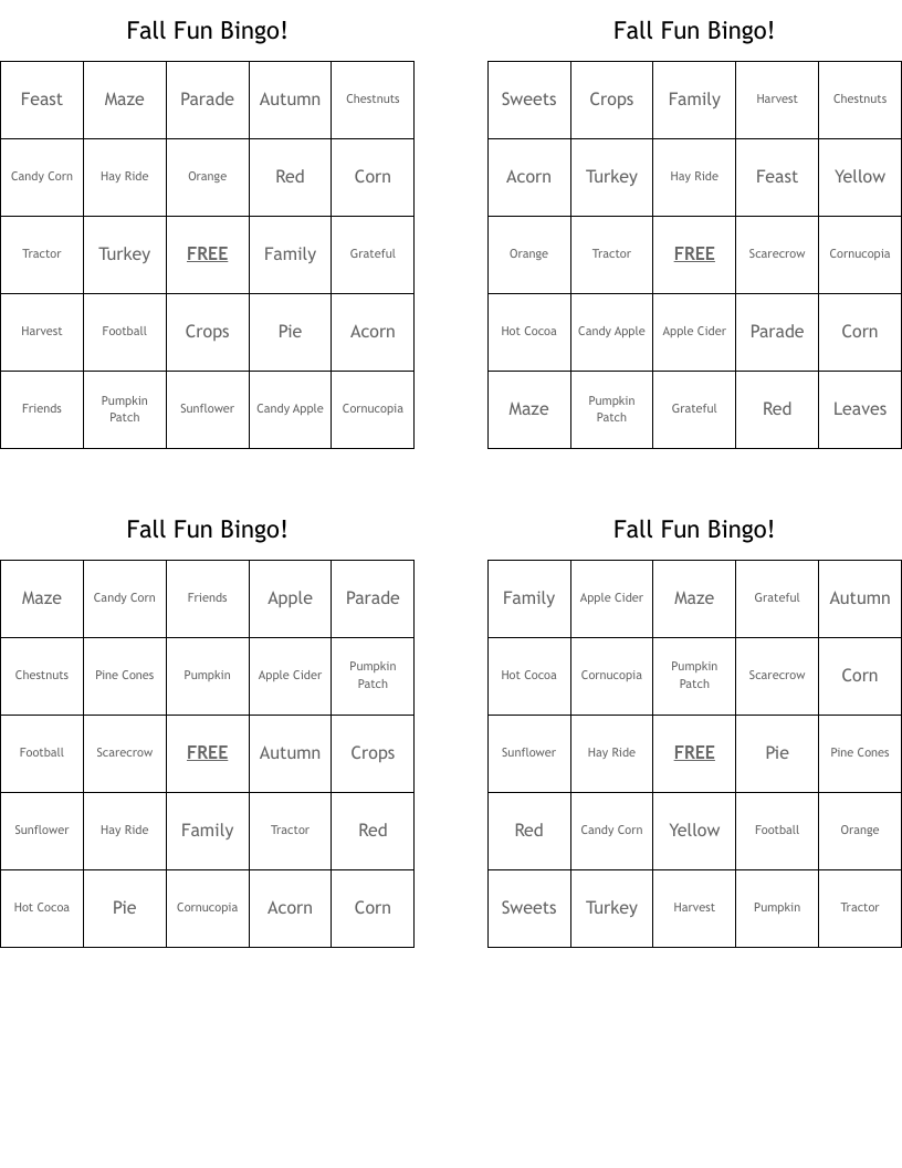 Fall Fun Bingo!