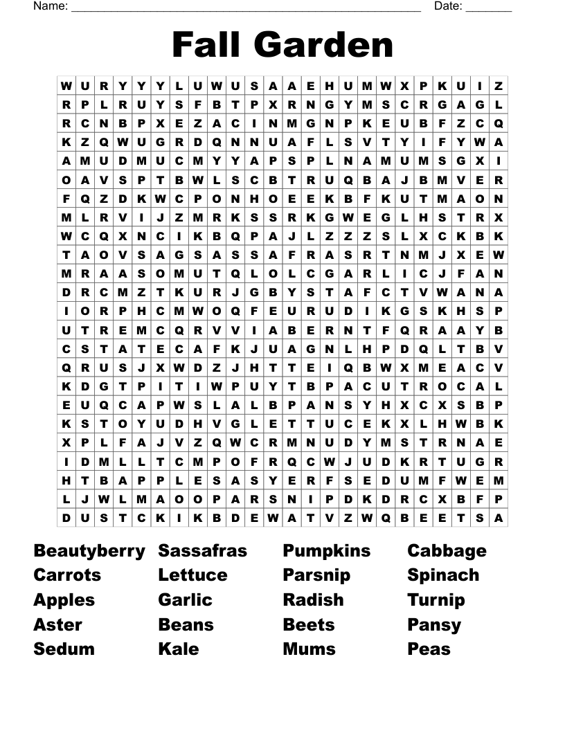 Fall Garden Word Search