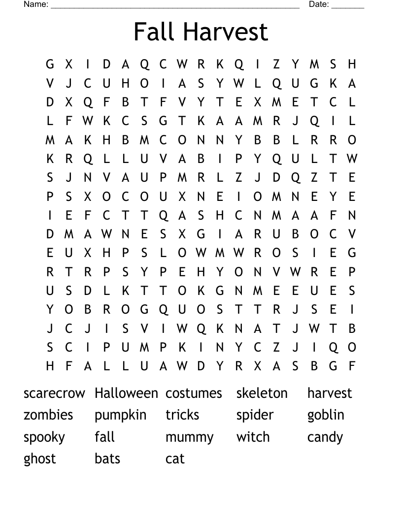 Fall Harvest Word Search