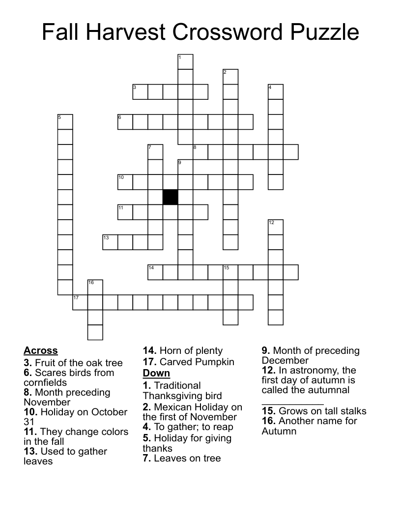 Fall Harvest Crossword Puzzle