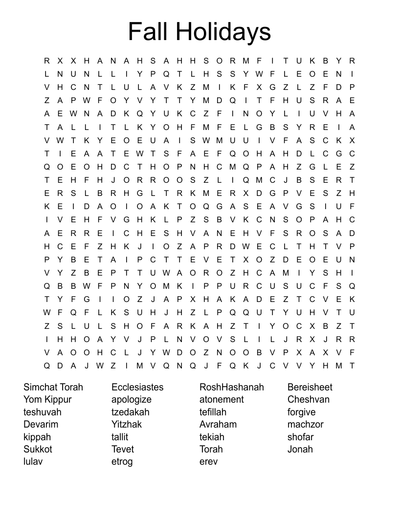 Fall Holidays Word Search