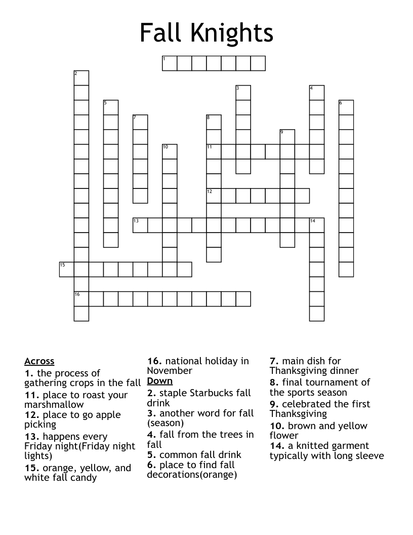 Fall Knights Crossword