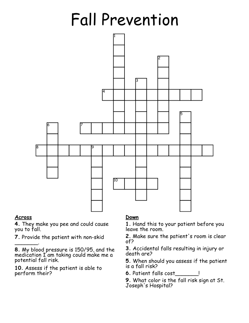Fall Prevention Crossword