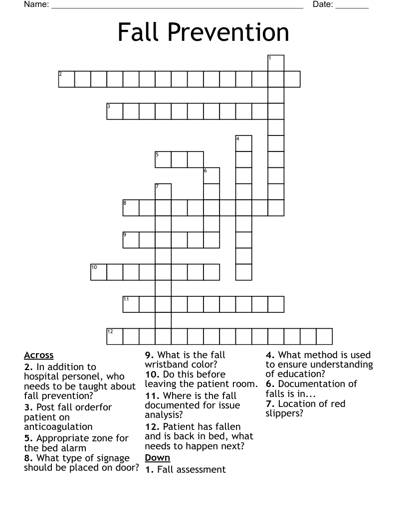 Fall Prevention Crossword