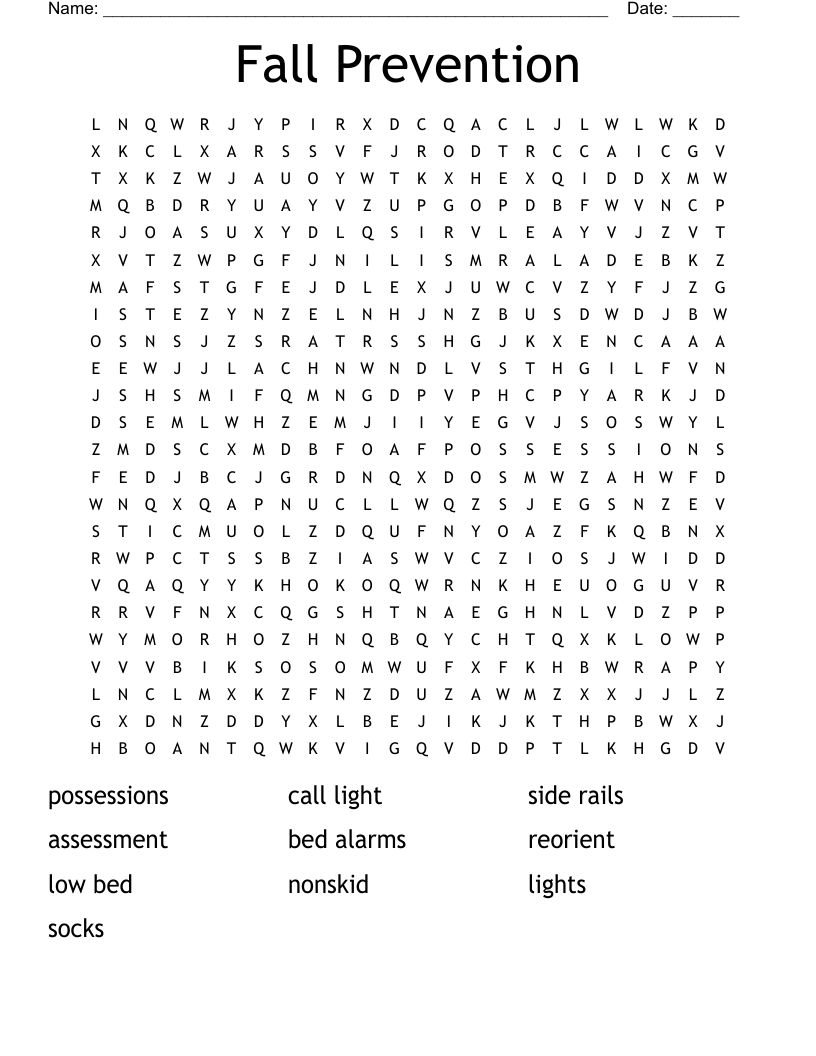 Fall Prevention Word Search