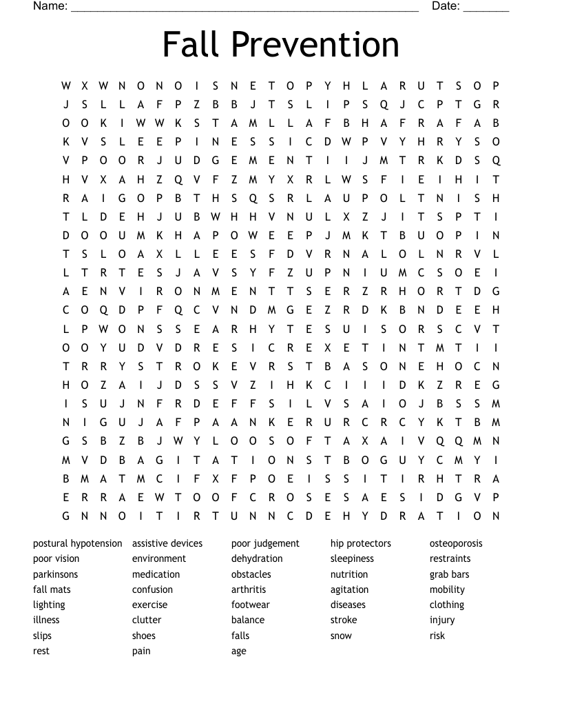 Fall Prevention Word Search