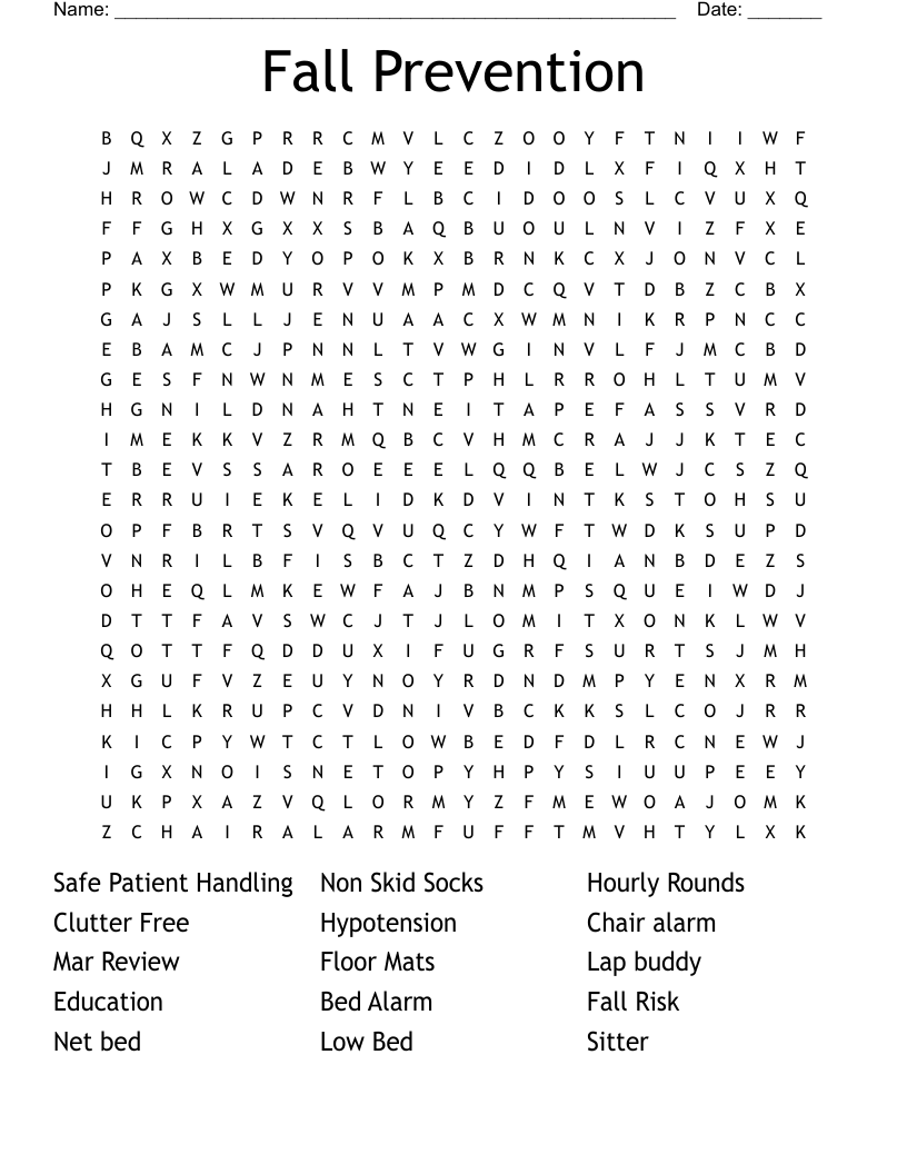 Fall Prevention Word Search