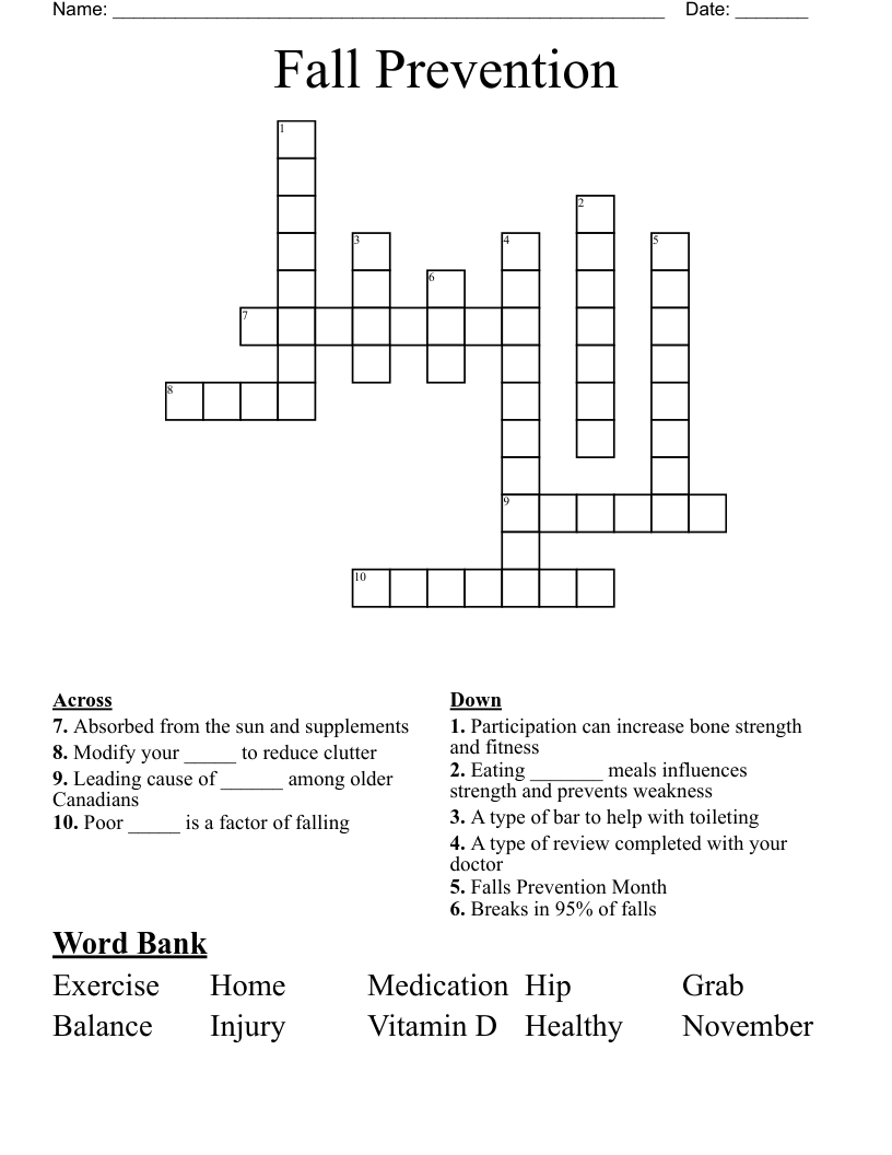 Fall Prevention Crossword