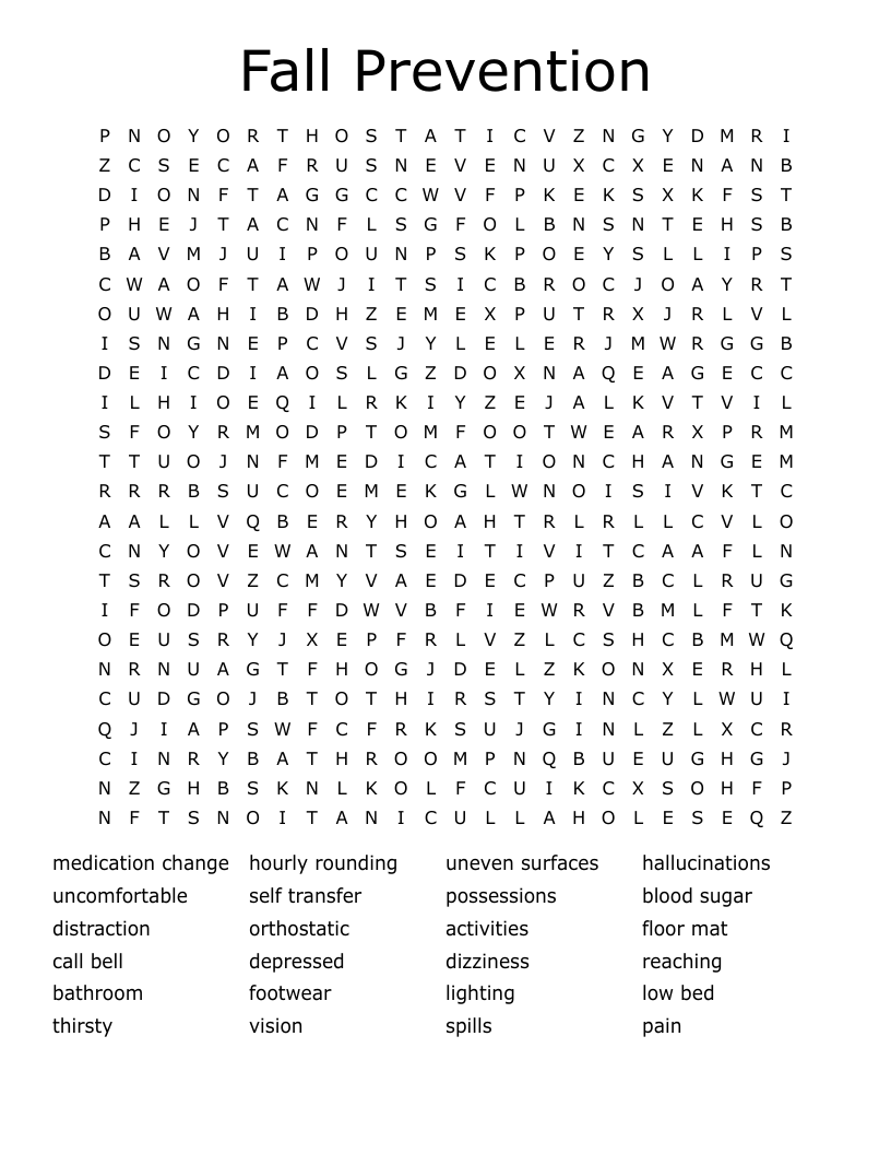 Fall Prevention Word Search