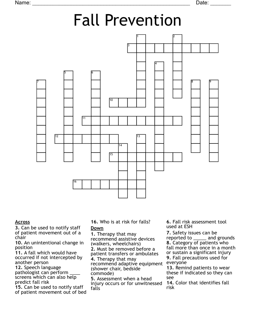Fall Prevention Crossword