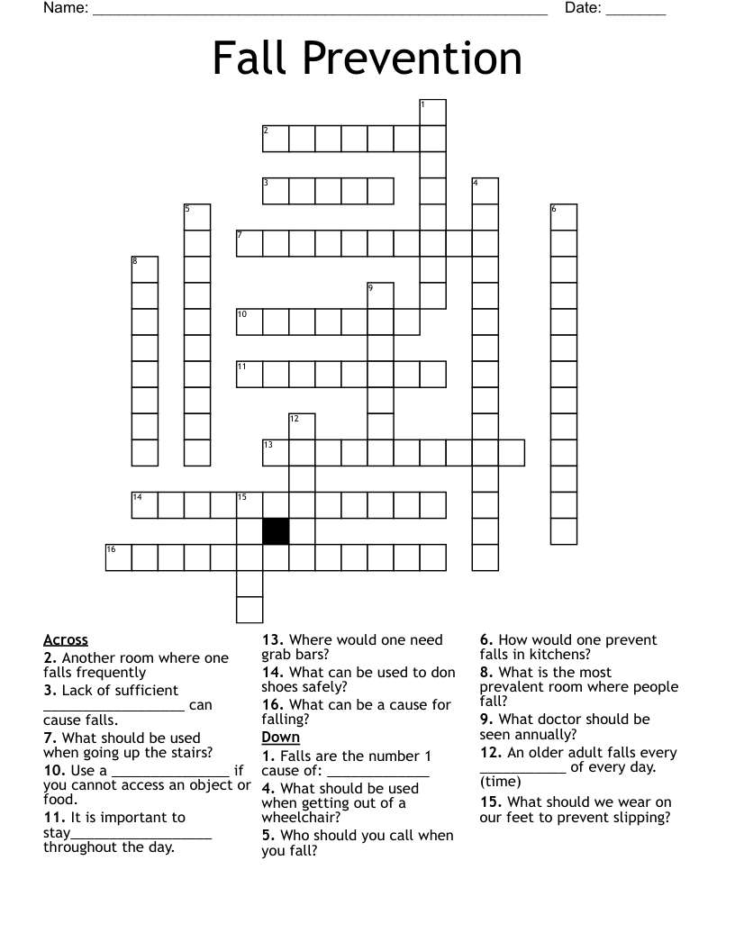 Fall Prevention Crossword
