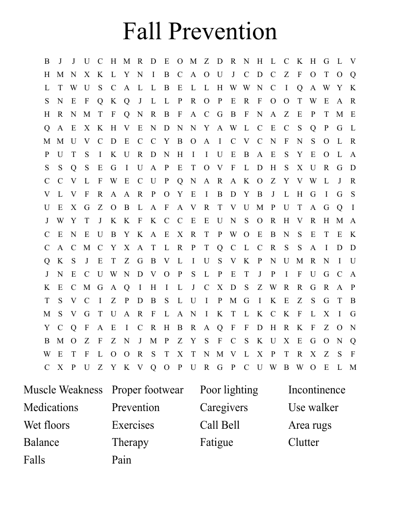 Fall Prevention Word Search