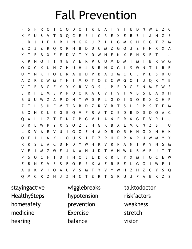 Fall Prevention Word Search