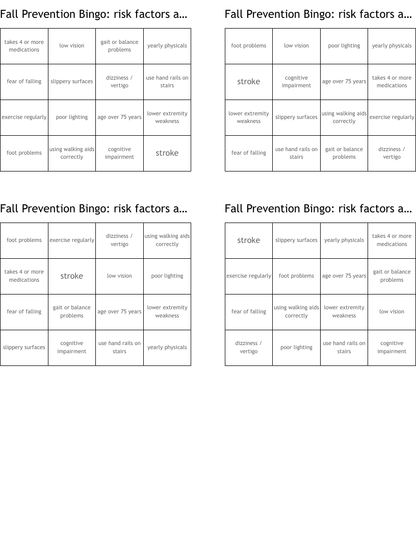 Fall Prevention Bingo: risk factors and strategies