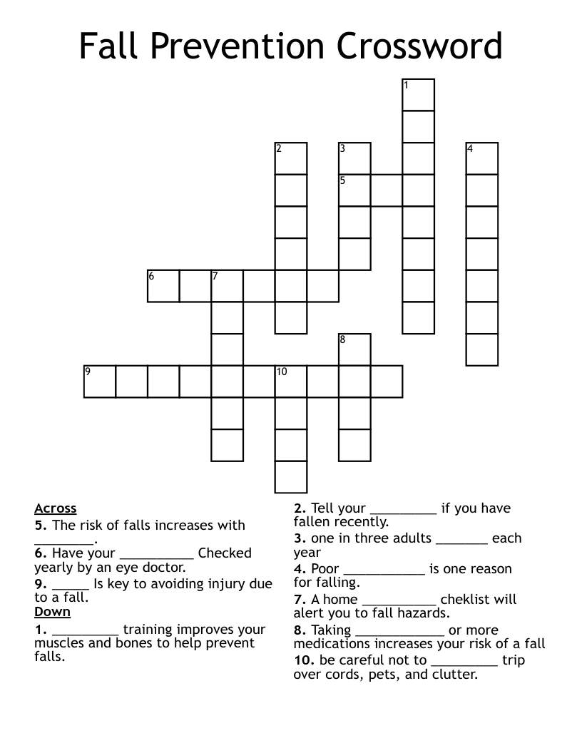 Fall Prevention Crossword