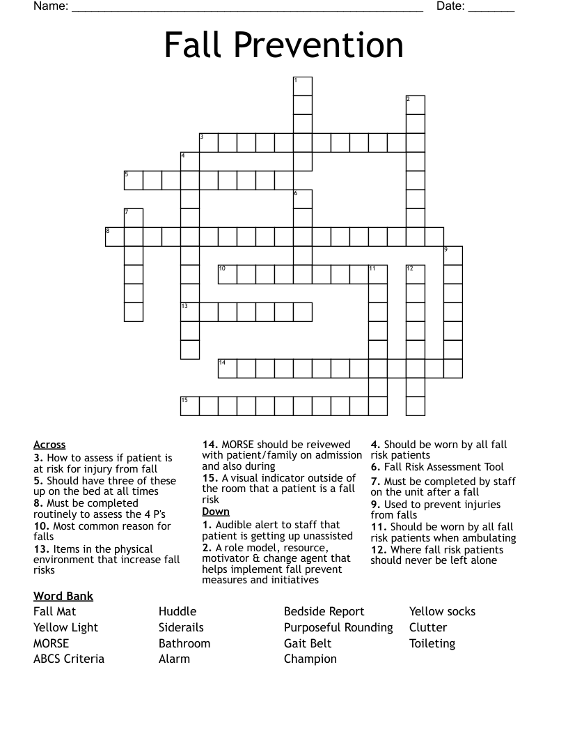 Fall Prevention  Crossword