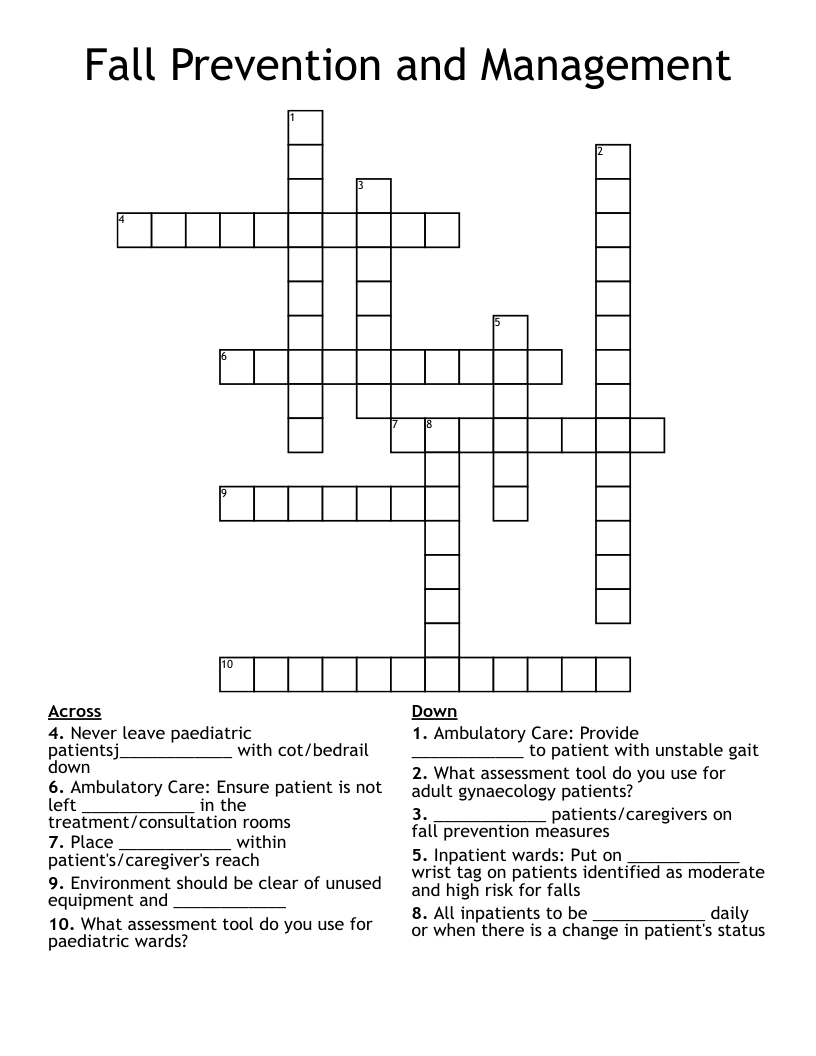 Fall Prevention and Management Crossword